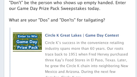 Circle K 'Game Day' Facebook Update